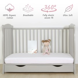 Cot Bed Sheets 140 x 70 Fitted and 100% Organic Cotton Completely Natural Cot Sheets White color Set of 2 Ultra-soft and Comfortable for Your Baby 140 x 70 cm size Toddler Bed Sheets