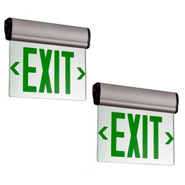 TANLUX Green Exit Signs for Business, Double Sides LED Edge Lit Exit Sign, UL 924, Hardwired Emergency Exit Lights with Battery Backup, Aluminum Housing with Rotating Acrylic Mirror Panel, 2 Pack