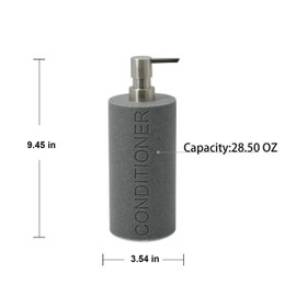 Indecor Home Resin Neutral Gray Sandstone Conditioner Engraved Bottle Refillable Pump Dispenser, Durable Waterproof Resin Construction for Bath, Shower - Gray Sandstone Satin Nickel Pump