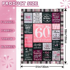 60th Birthday Gifts for Women, Throw Blanket Birthday Gifts for Her, Unique Gifts for 60 Year Old Woman,Happy 60th Birthday Gift Ideas for Mom, Sister, Friend, Flannel Birthday Blanket 60x50Inch