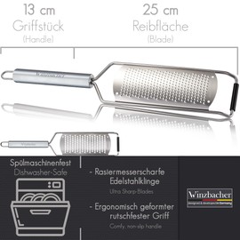Winzbacher® The Original [Set of 2] Stainless Steel Grater | Parmesan Grater, Lemon Grater, Nutmeg, Ginger Grater, Zester | Razor Sharp Blade | Includes Protection & Cleaning Brush