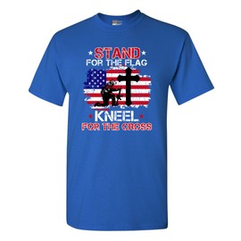 Stand for The Flag Kneel for The Cross Soldier Flag USA (C) DT Adult T-Shirt Tee (Large, Royal Blue)