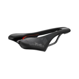 Selle Italia SLR Boost KC TM Superflow Classic SLR Design Bike Saddle Comfortable Gel Road Bike Saddle and Superflow Hole Chrome Manganese Frame - Size S3, Black/Red