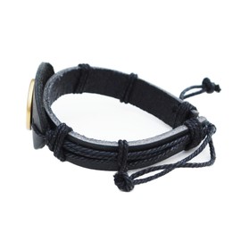 1974 Finland 5 Pennia Uncirculated Coin Genuine Black Leather Cuff Wristband Bracelet - Four joined loops form design (Saint Hannes cross)