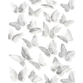 72 piezas de decoración de pared con mariposas 3D, decoraciones de mariposas plateadas, 4 estilos y 3 tamaños de calcomanías de mariposas extraíbles para habitación de niños, pastelería, cuarto de