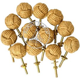 12 Knotty Door knobs - Nautical Drawer pulls - Jute Rope Drawer pulls