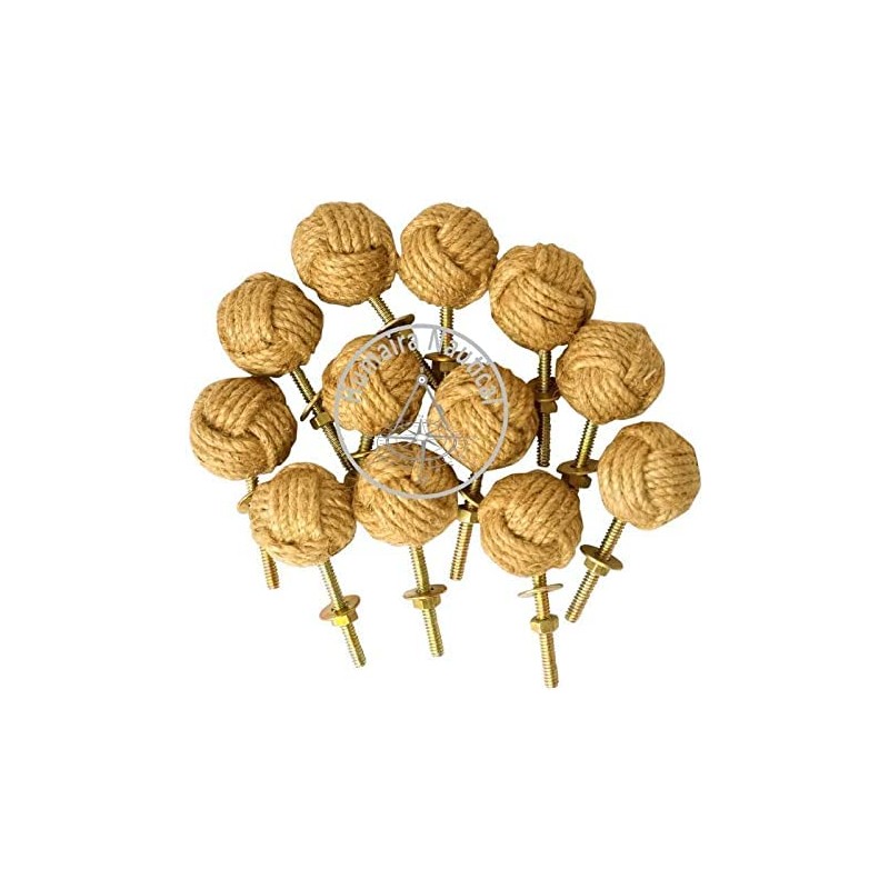 12 Knotty Door knobs - Nautical Drawer pulls - Jute
