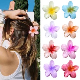 Plastic Flower Hair Clip, Large, Pack of 8, Kavya Flower Hair Clip, Multicoloured Acrylic Hair Clip, Flower Hair Clips, Women's Non-Slip Hair Clips, Elegant Hair Accessories for Women and Girls