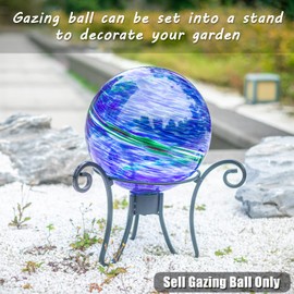 VCUTEKA Glass Outdoor Gazing Globe, Blue and Green Hand Painted Swirled Sphere for Patio Garden Gazing Ball Yard Ornament, 10 Inch