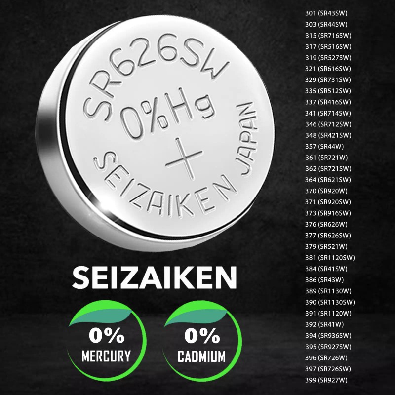 Seizaiken 371 SR920SW 1.55V 0%Hg Silver Oxide Watch Battery -