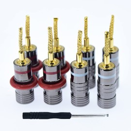 Screw-Type Connectors Deadbolt Flex Pin Banana Adapter Plug to 4mm Female Bananas Jack Center Surround Wire for Spring Loaded Speaker Terminals Inputs 4 Pairs 8pcs (8)