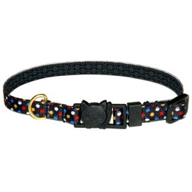 Polka Dots Kitten or Cat Collar - Colorful Dots On Black - 3/8 Inch Wide - 2 Sizes - Breakaway Safety Buckle - Handmade by Green Acorn Kitchen (Cat - 7.5 to 12 Inches)