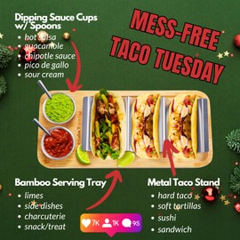 HolaTasty Taco Holder Kit - 2 Pack (Value Pack), 3-in-1 Taco Set of 2-6 slots for Tacos, Black Taco Presentation Rack Plate for Taco Tuesday Bar Party, Gifts for Taco Lover Vegetarian Cinco de Mayo