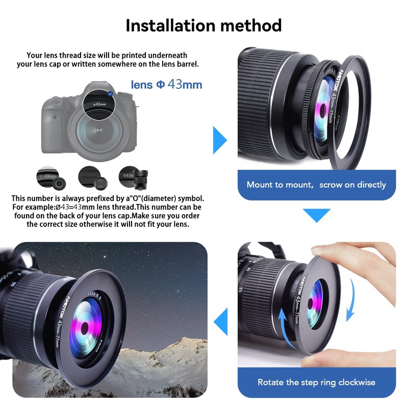 43 mm to 77 mm Lens Adapter Ring, Step Up