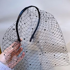 Qiansail 2Pcs Mesh Veil Headband Bridal Lace Veil Fascinator with Rhinestone Headpiece Wedding Hair Accessories for Women (Black, One Size)