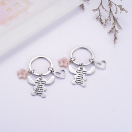 Ralukiia Ohana Means Family Keychain Set for 2, Stitch Keyring Jewelery Gifts for Boys Girls, Pink Flower