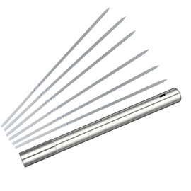 Kabob Skewers 100% Food-Grade SUS304 Stainless Steel 24 Pieces 14'' Barbecue Skewers Anti-Rust, Reusable BBQ Skewers with Container Tube