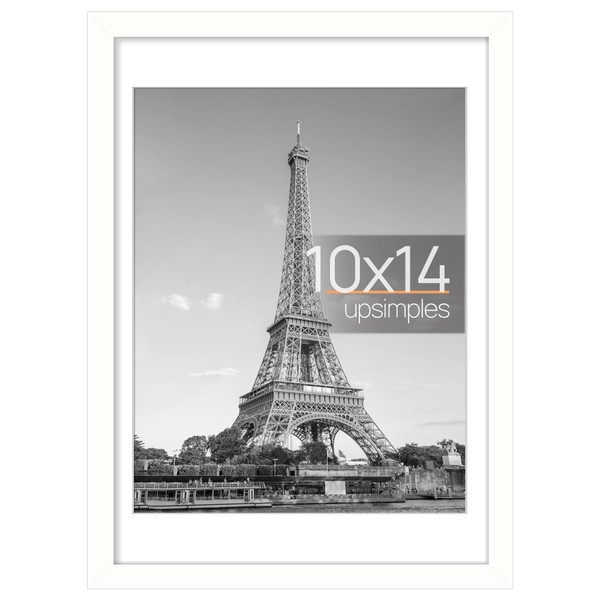 upsimples 10x14 Picture Frame, Diamond Painting Frames Display Pictures 8.5x11 with Mat or 10x14 Without Mat, Wall Hanging Photo Frame, White, 1 Pack