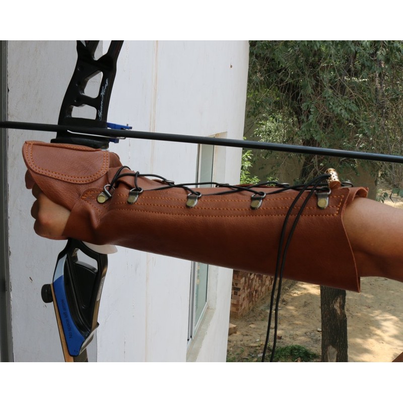 Handmade Leather Arm Guard Bow Hand Shooting Glove Brown