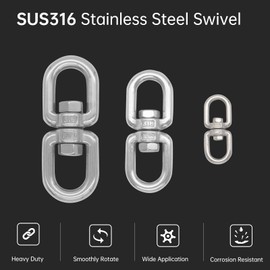 4 Pcs SUS316 Loop Dia 5mm 4/21inch 220lbsf Double Eye Swivel，Eye to Eye Swivel Shackle Ring Connector Hardware Double Ended Swivel Hook for Marine Mooring Swivel Tree Swing Hanging Hammock