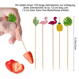 Pack of 100 Cocktail Sticks, 12 cm Finger Food Skewers, Cocktail Sticks, Wooden Toothpicks, Bamboo Cocktail Picks, Toothpicks with Cute Decoration for Party, Gift, Carnival, Birthday Party