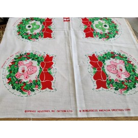 American Greetings 1983 Fabric panel CARE BEAR HOLIDAY ORNAMENTS 6 Wreaths back & front Lucky Love