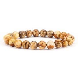 Cherry Tree Collection Natural Semi Precious Gemstone Beaded Stretch Bracelet 8mm Round Beads 7" (Picture Jasper)
