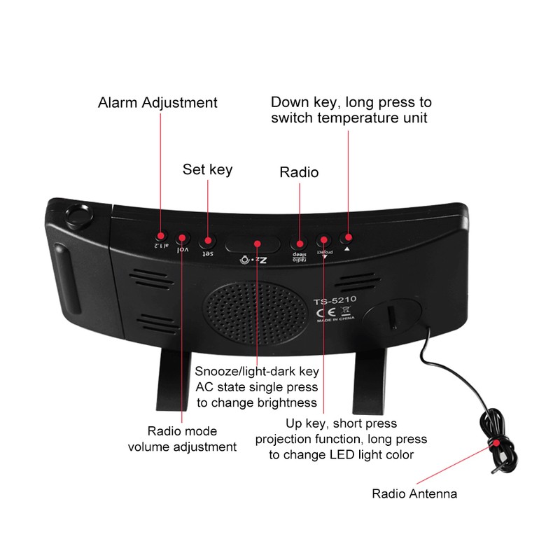 Innovative USB Digital Projection Alarm Clock Thermometer Hygrometer for Home
