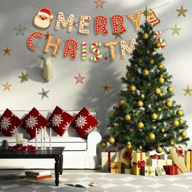 Merry Christmas Banner Merry Christmas Garland Santa and Letter Bunting Office Christmas Decorations for Home and Christmas Party Supplies