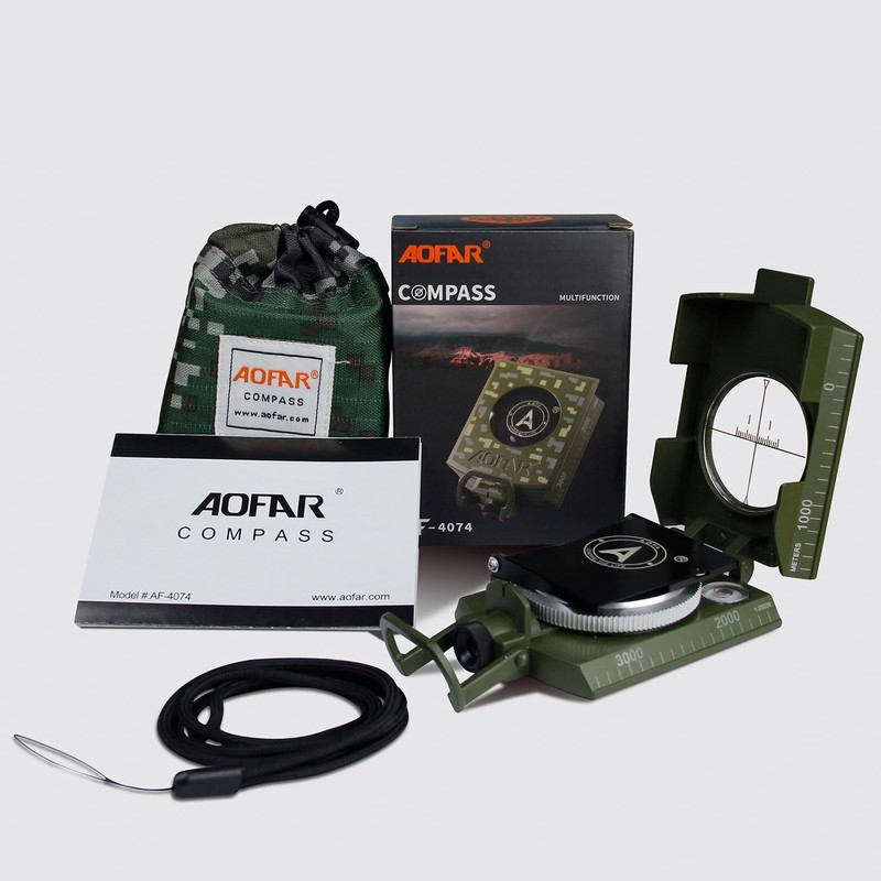 AOFAR AF-4074 Compass with Inclinometer High Precision Military Portable Compass