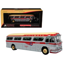 DCD 1959 for GM PD4104 Motorcoach Bus Continental Trailways Silver Cream Red Stripes Automatic Transmission Bus Motorcoach