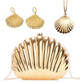 JeVenis Gold Transparent Chain Bag Gold Transparent Chain Bag Purse Summer Beach Shell bag