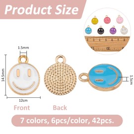 SUPERFINDINGS 42Pcs 7 Colors Smile Face Charms Pendants Alloy Enamel Charms with Smile 14.5x12mm Colorful Happy Face Enamel Pendant for DIY Jewelry Making,Hole: 1.5mm