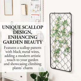 MyGift 4 Foot Large Garden Trellis, Matte Black Metal Wire Trellis with Scale Design, Wall Mounted Scallop Pattern Lattice Support Frame for Climbing Plants and Crawling Vines
