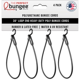 The Perfect Bungee 30 Inch Heavy Duty Bungee Cord, Polyurethane Loop-End Bungee Straps – 4 Pack Black Bungee Made in USA - Stretches Two Times Original Length