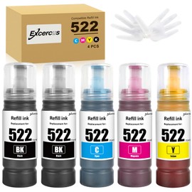 EXCERCUS T522 522 Ink Refill Bottles Compatible for Ecotank ET-2760 ET-4760 ET-2750 ET-2720 ET-3760 ET-2850 ET-15000 ET-2800 ET-4700 ST-4000 ST-2000 ET-3710 ET4810 ET-3850 Printer (2BK C M Y)