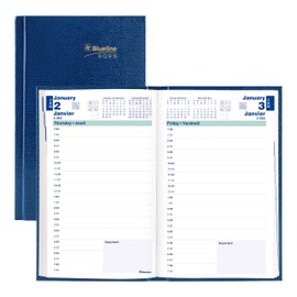 Blueline® 2025 Traditional Daily Planner, Appointment Book, 12 Months, January to December, Perfect Binding, 8" x 5", Blue, Bilingual (C1504.82B-25)