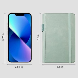 RETTACY Pocket Notebook A6 Mini Notepad 2 Pack Small Hardcover Journal with Content,312 Numbered Pages, 2 Inner Pocket, 100gsm Lined Paper 8.5 x 14 cm - Black Gray Blue