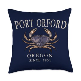 Port Orford Oregon Since 1851 Dungeness Crab Antique White Throw Pillow