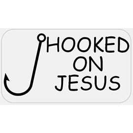 Hooked On Jesus - 25 Stickers Pack 2.25 x 1.25 inches - Christian Religious