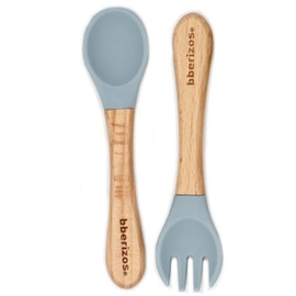 Bberizos| Cubiertos para Bebés Niño Niña de Silicon Set de Cuchara y Tenedor Infantiles para Alimentos (Azul)