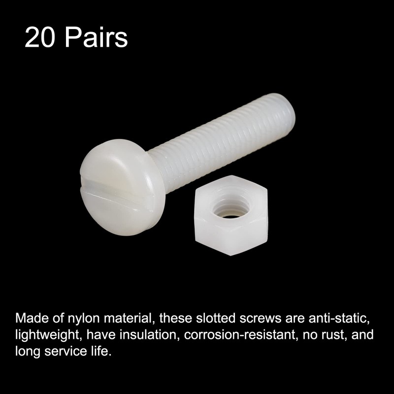 sourcing map 20 Pairs Nylon Screw Nut Set for Machines