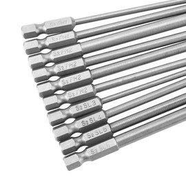 10pcs S2 Steel Cross Head Screwdriver Bits Set PH1 PH2 Slot 1/4inch Hex Shank 100mm