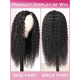 Curly V Part Wig Human Hair Upgrade U Part Wigs Human Hair Wigs for Black Women Human Hair Glueless V Shape Wigs Kinky Curly Wigs No Leave Out 180% Density Natural Color 18 Inch