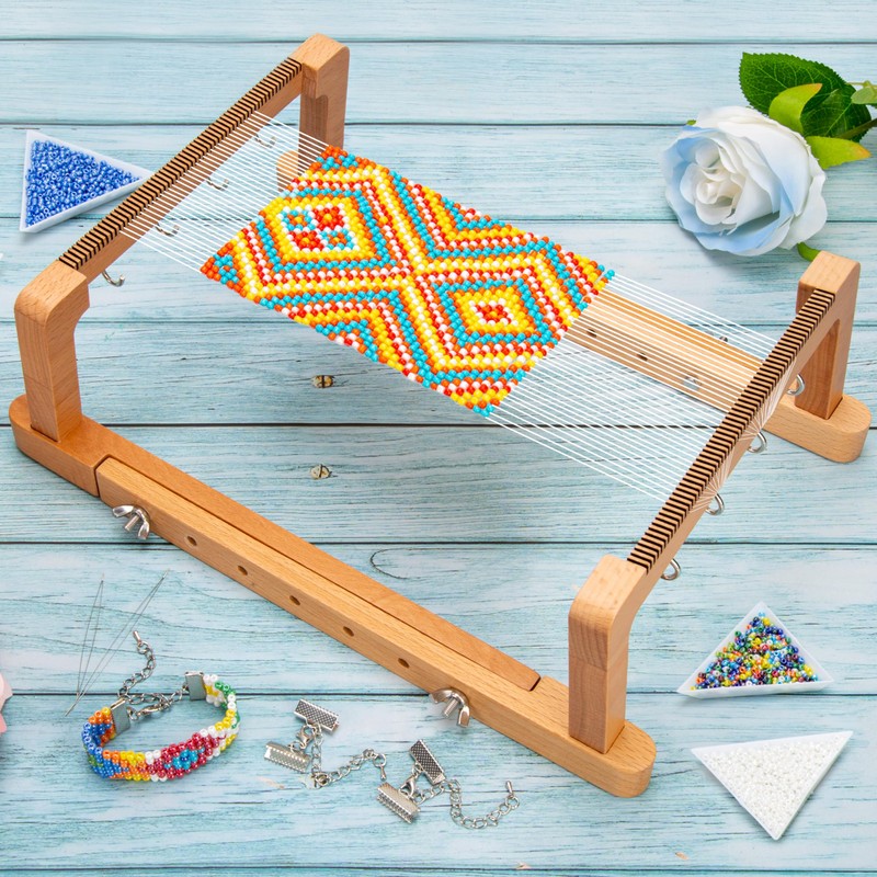 PP OPOUNT Adjustable Bead Loom Kit, Wood Loom Beading Supplies
