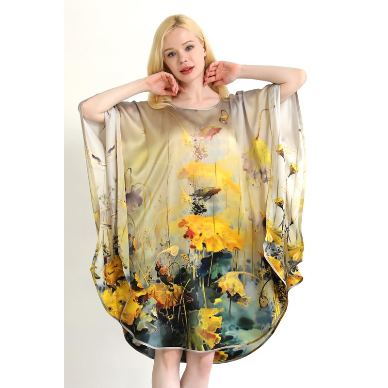 Grace Silk 100% Silk Nightgown, Subaquatic Lotus Dream