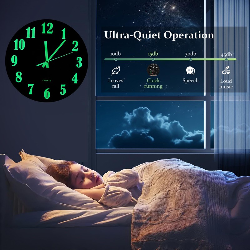 Blingbin Wall Clock, 12 Inch Glow in Dark Wall Clocks,