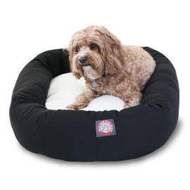 32 inch Black& Sherpa Bagel Dog Bed By Majestic Pet Products