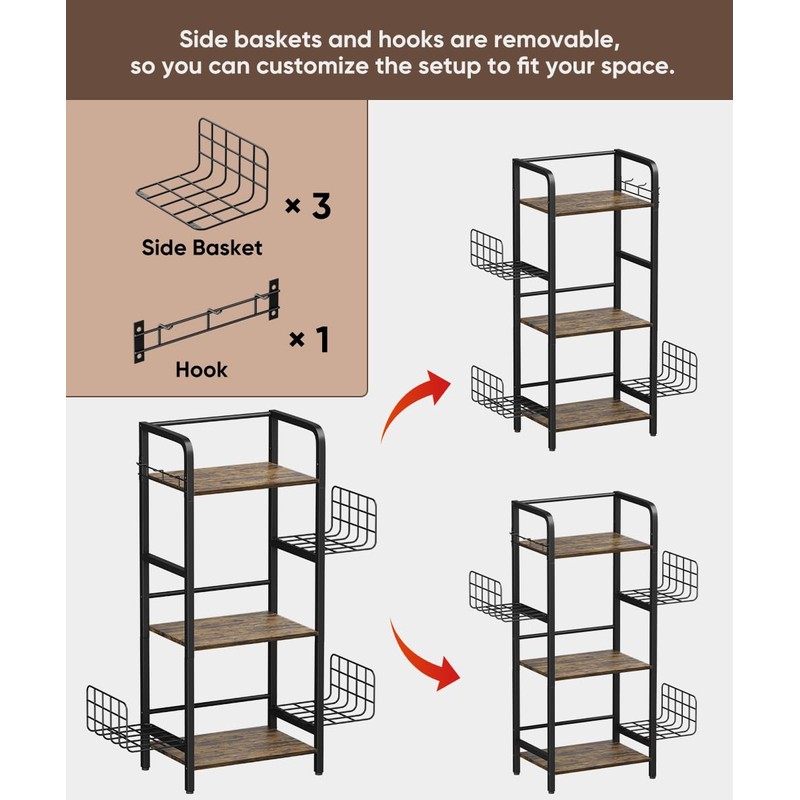 Tuohours 3-Tier Purse Organizer Rack, Iron & Wood Floor-Standing Bag