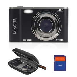 Minolta MND20 44 MP 2.7K Ultra HD Digital Camera with Slinger Camera case (Black)